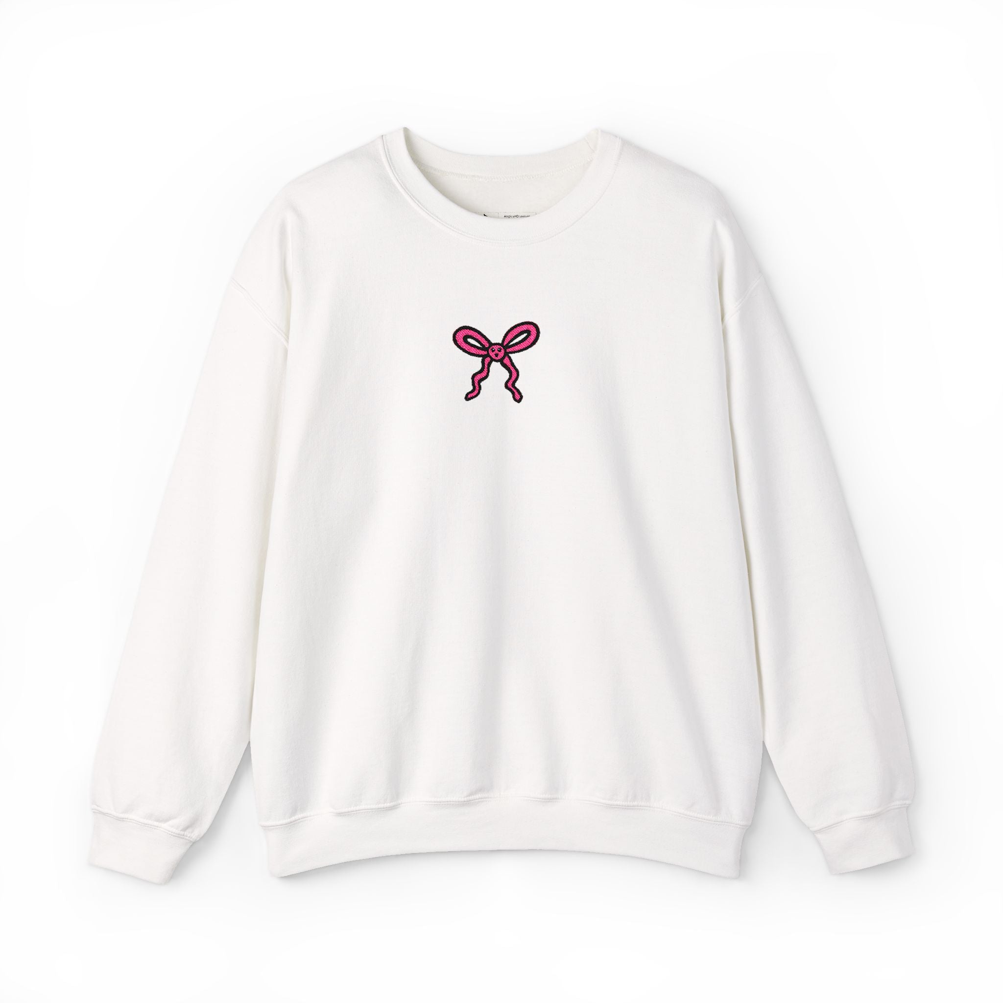 Hand-Drawn Pink Embroidered Print Bow Sweatshirt | Small Chest Graphic