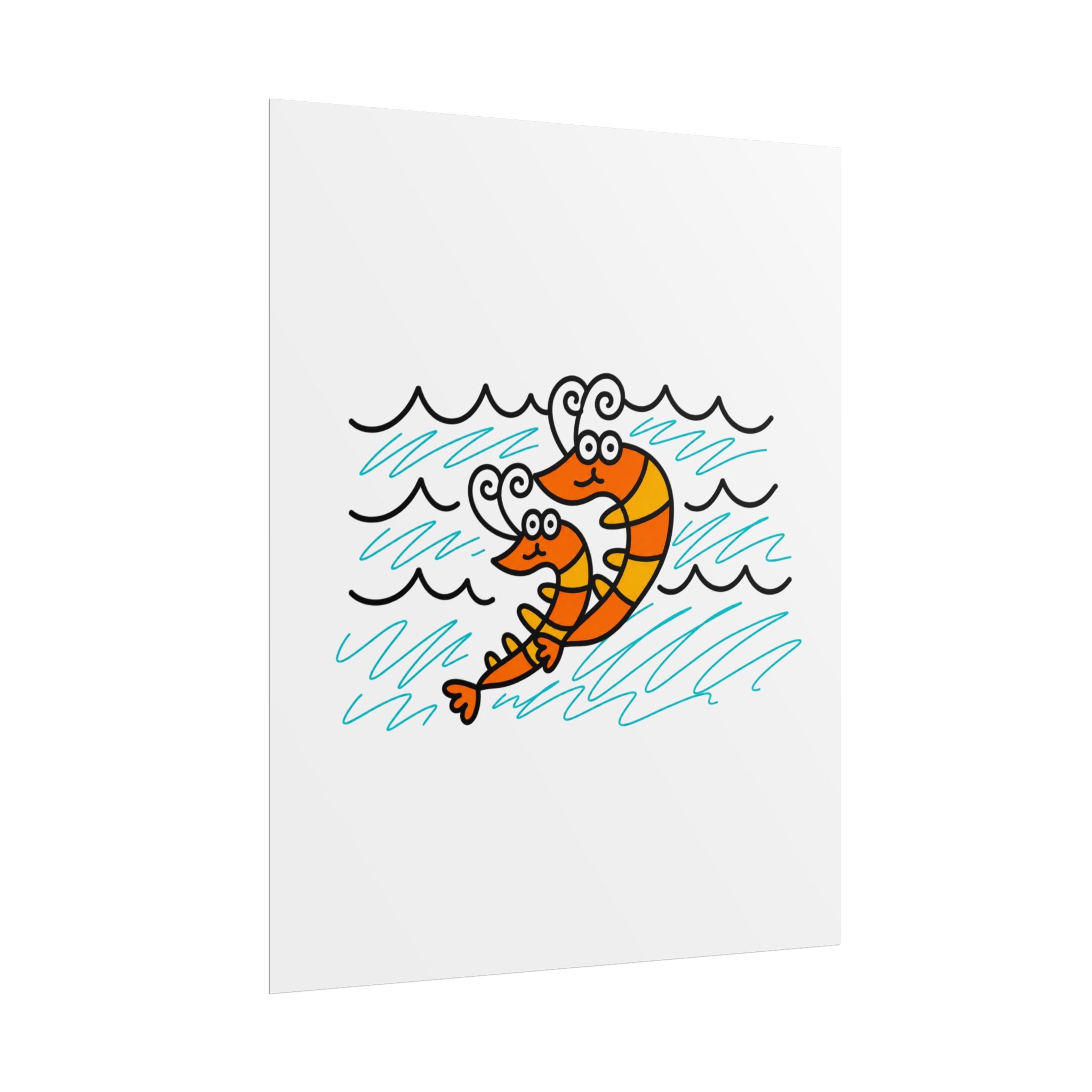 Hand-Drawn Cartoon Shrimp Illustration Poster | Rolled Poster, Beach Nautical Wall Art
