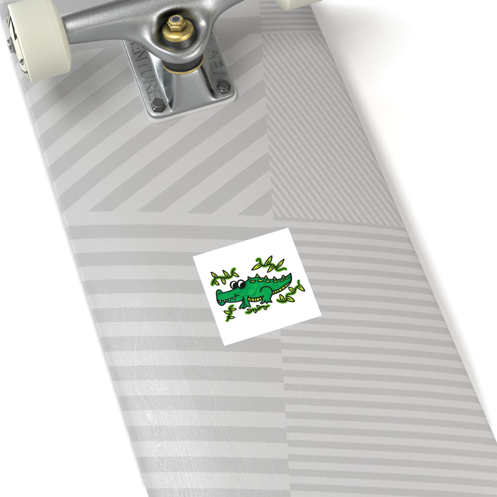 Hand-Drawn Cute Cartoon Alligator Square Sticker | Indoor Outdoor Waterproof Vinyl