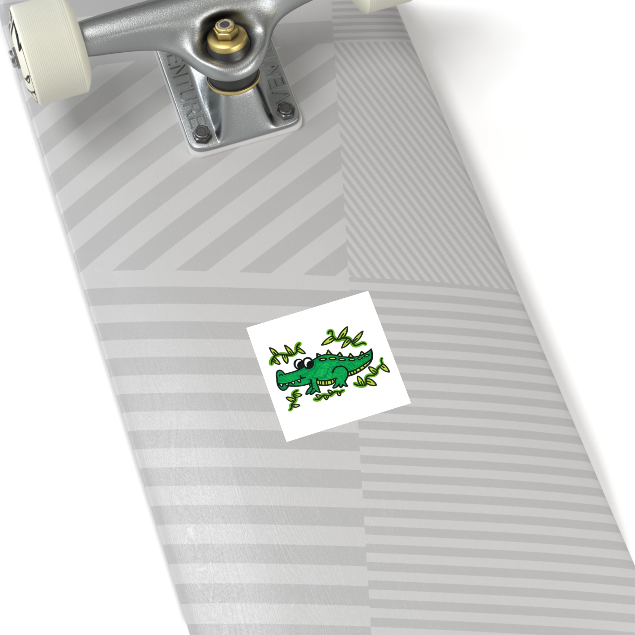 Hand-Drawn Cute Cartoon Alligator Square Sticker | Indoor Outdoor Waterproof Vinyl