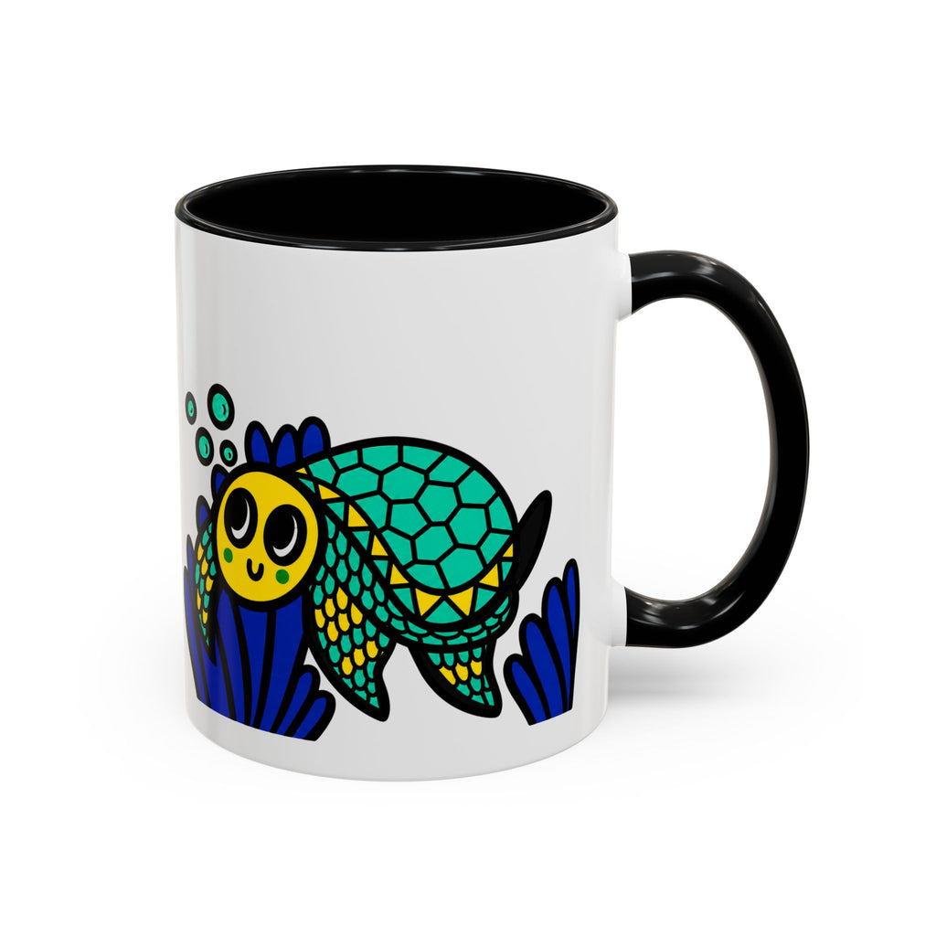 Hand-Drawn Undersea Turtle Coral Accent Mug | 11oz or 15oz