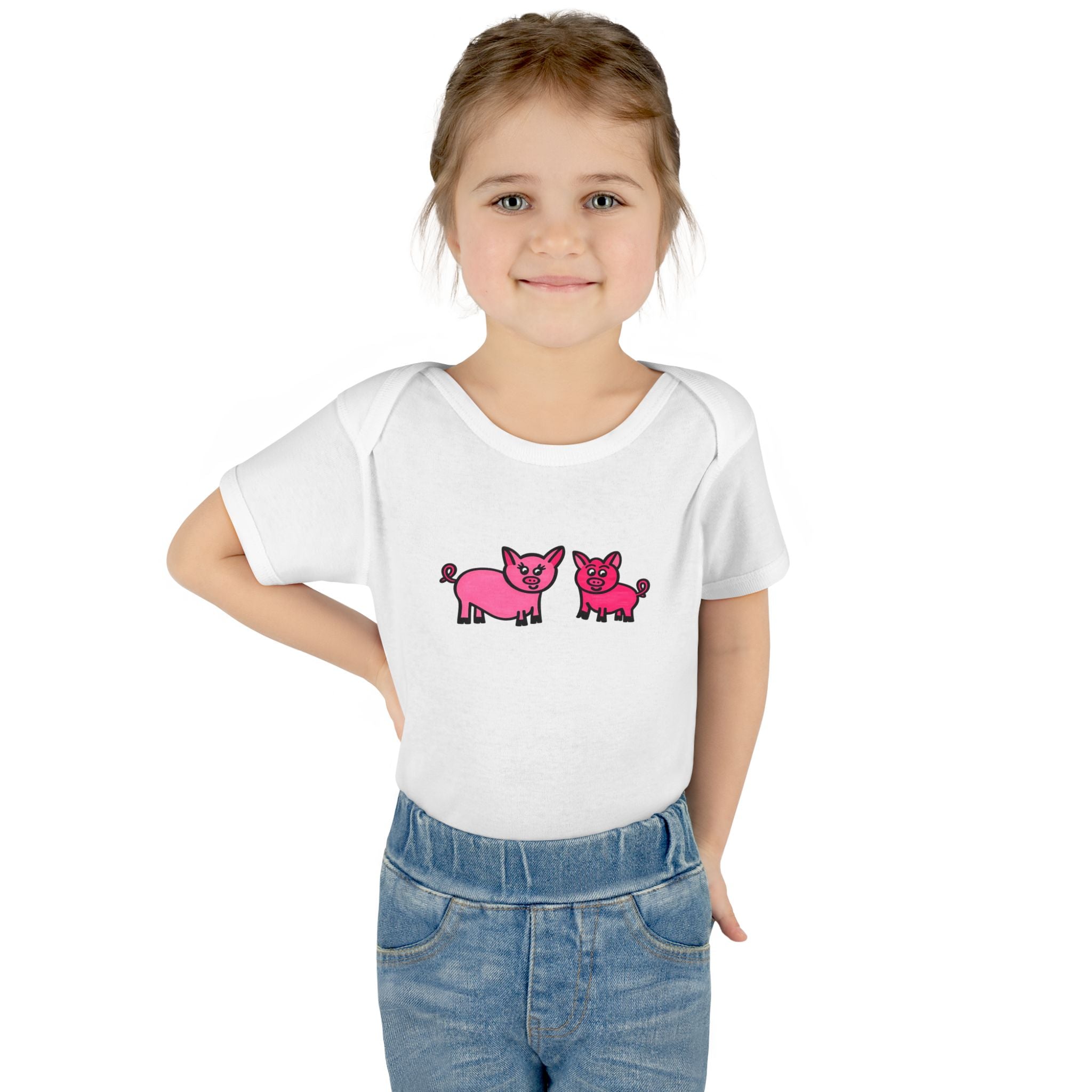 Hand-Drawn Pink Piglet Duo Infant Bodysuit | Cute Farm Animal Baby Onesie