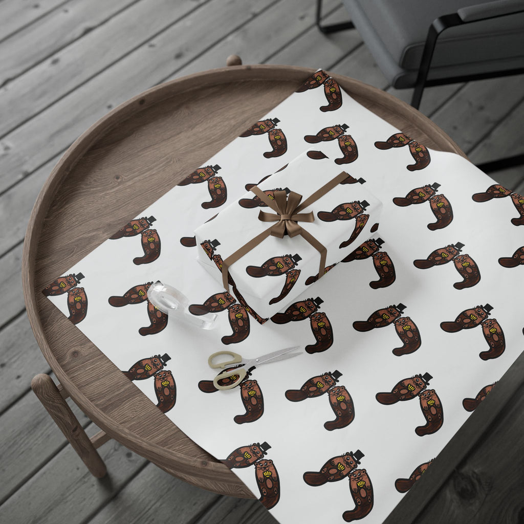 Hand-Drawn Otter Pattern Wrapping Paper | Cute Otter Repeat Print, White Background