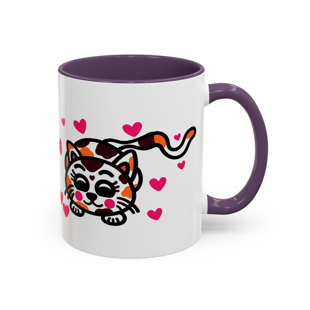 Hand-Drawn Calico Cat with Pink Hearts Mug | Accent Coffee Mug 11oz 15oz
