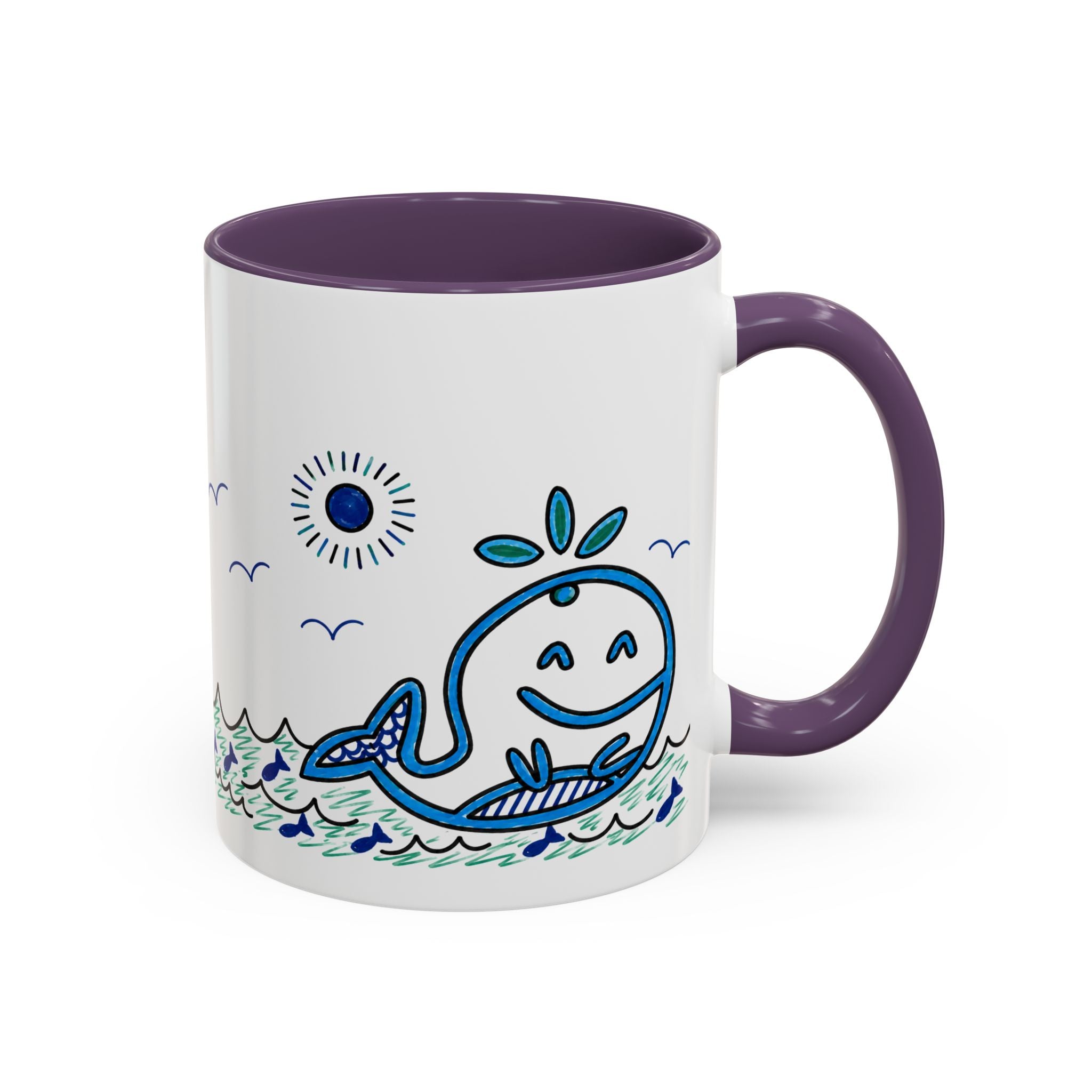 Hand-Drawn Smiling Whale Ocean Mug | Accent Coffee Mug 11oz 15oz