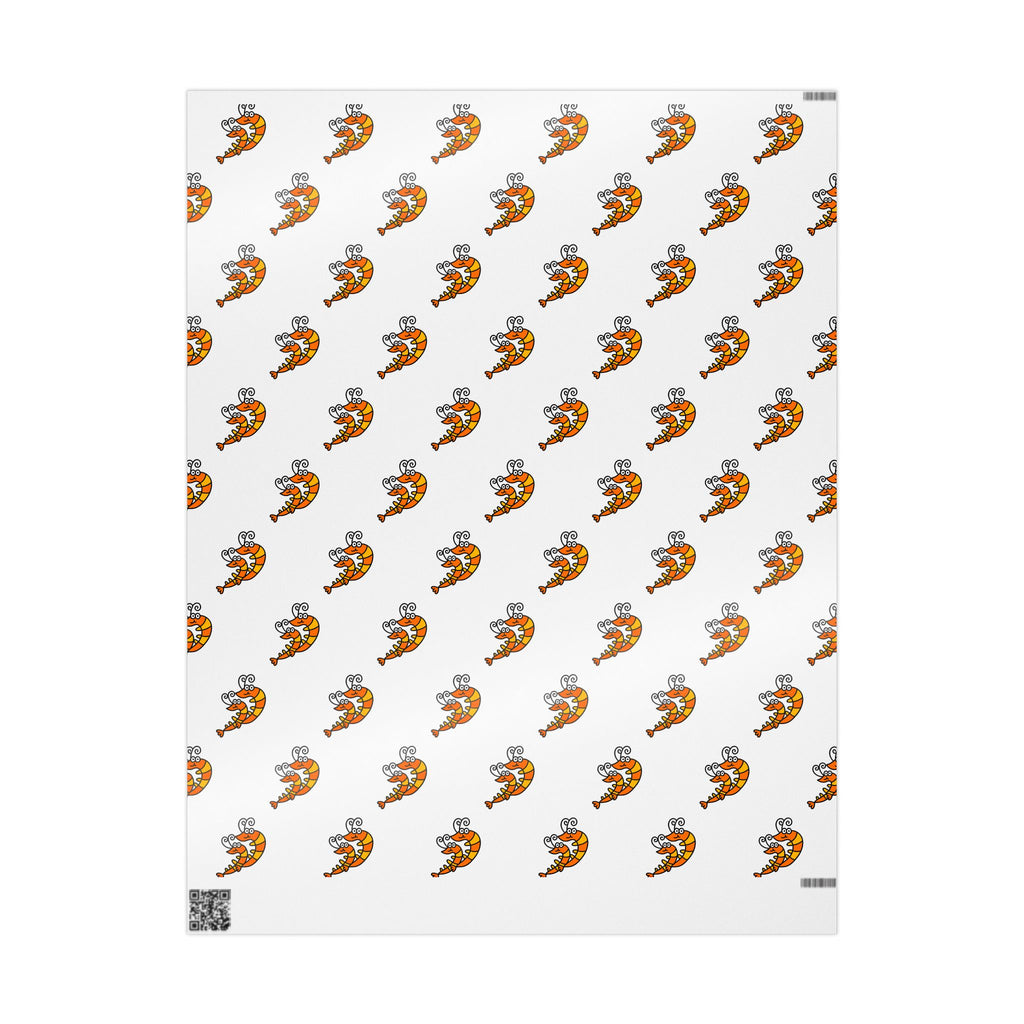 Hand-Drawn Orange Shrimp Ocean Pattern Wrapping Paper | Repeating Coastal Shrimp Illustration