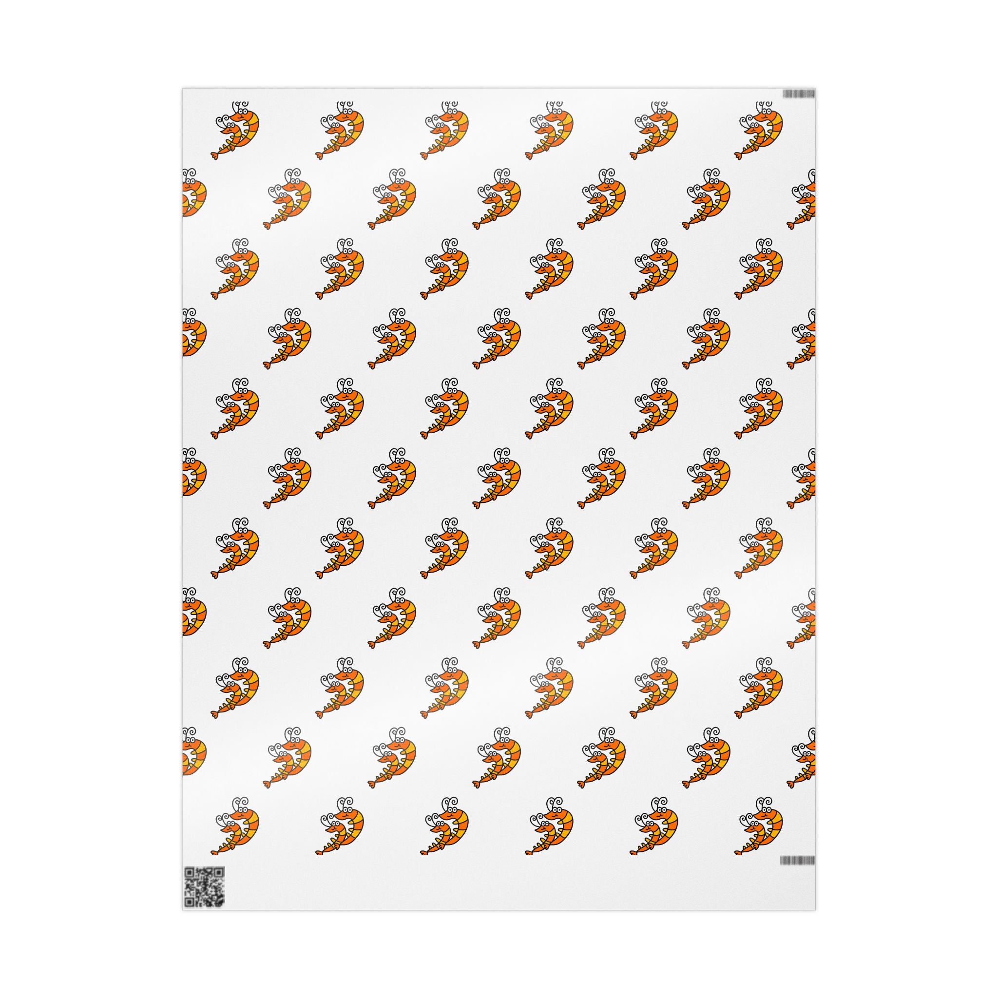 Hand-Drawn Orange Shrimp Ocean Pattern Wrapping Paper | Repeating Coastal Shrimp Illustration