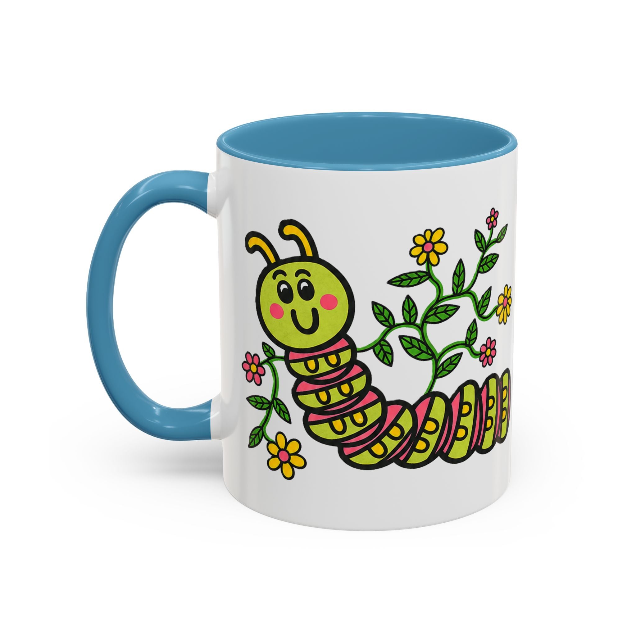 Hand-Drawn Cute Caterpillar Floral Illustration Coffee Mug | Accent Mug