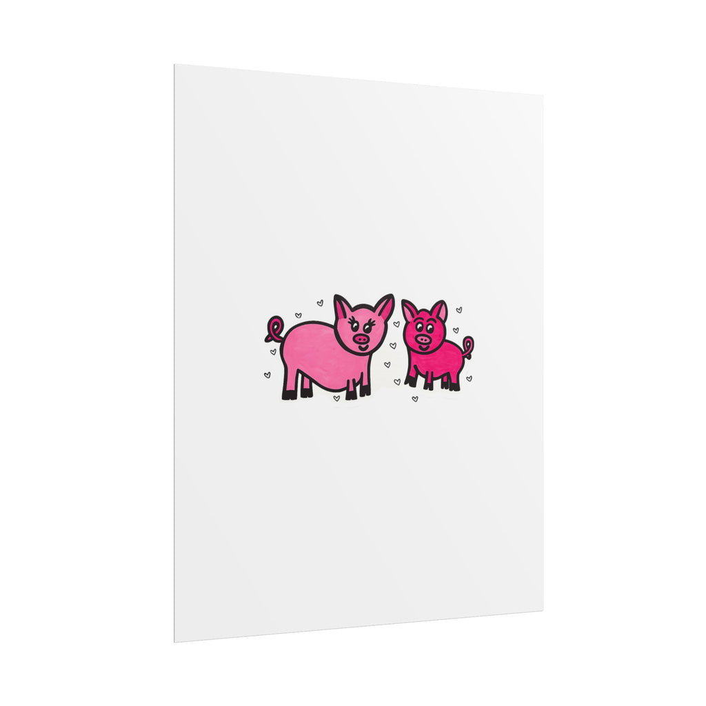 Hand-Drawn Pink Cartoon Pig Family Poster | Rolled Posters