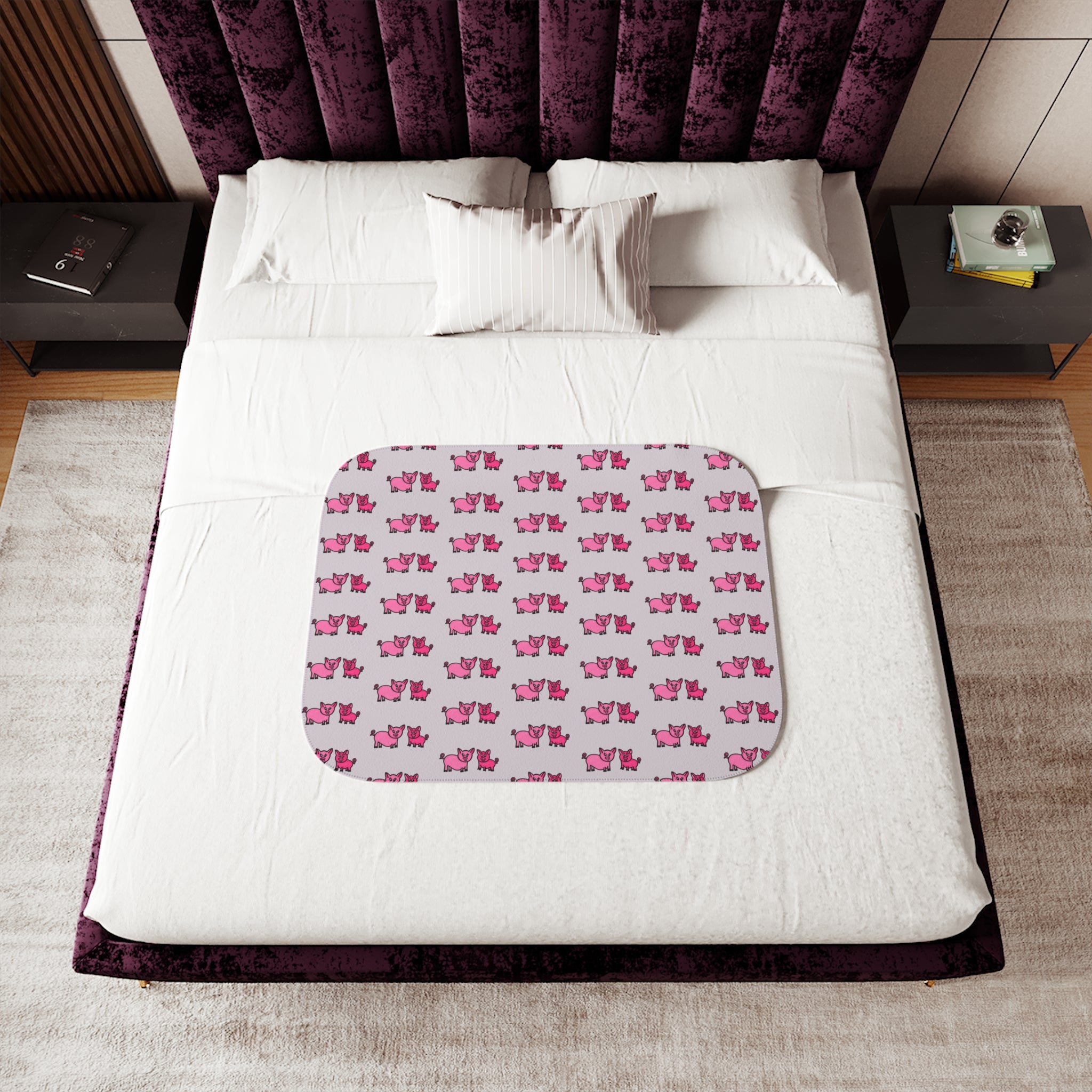 Hand-Drawn Pink Pig Duo Pattern Sherpa Blanket | Cute Repeating Farm Animal Design