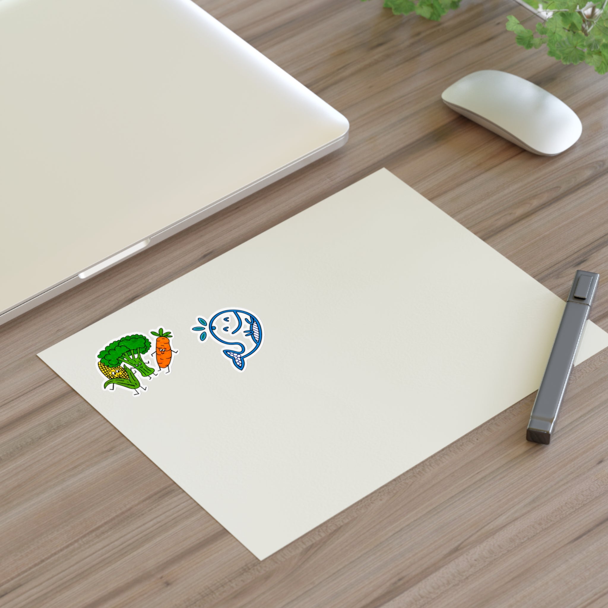 Hand-Drawn Cute Veggie and Whale Characters Sticker Sheet | Broccoli Carrot Corn & Splash Whale Sticker