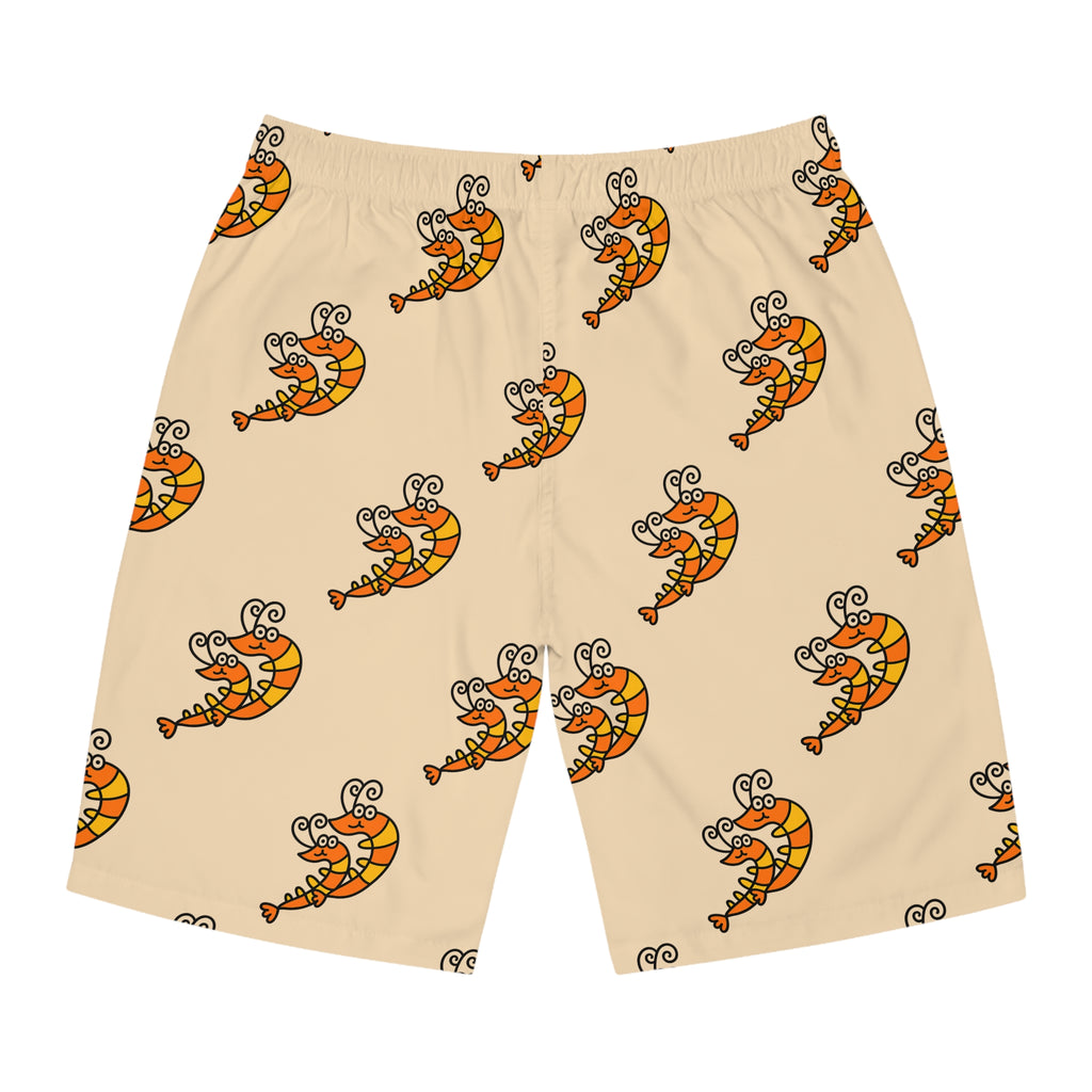 Hand-Drawn Cute Cartoon Shrimp Board Shorts | All Over Print