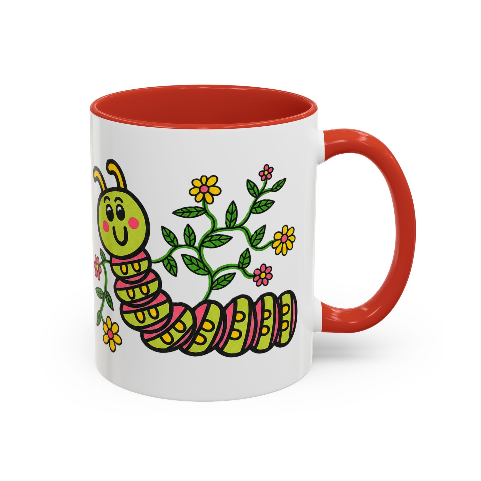 Hand-Drawn Cute Caterpillar Floral Illustration Coffee Mug | Accent Mug
