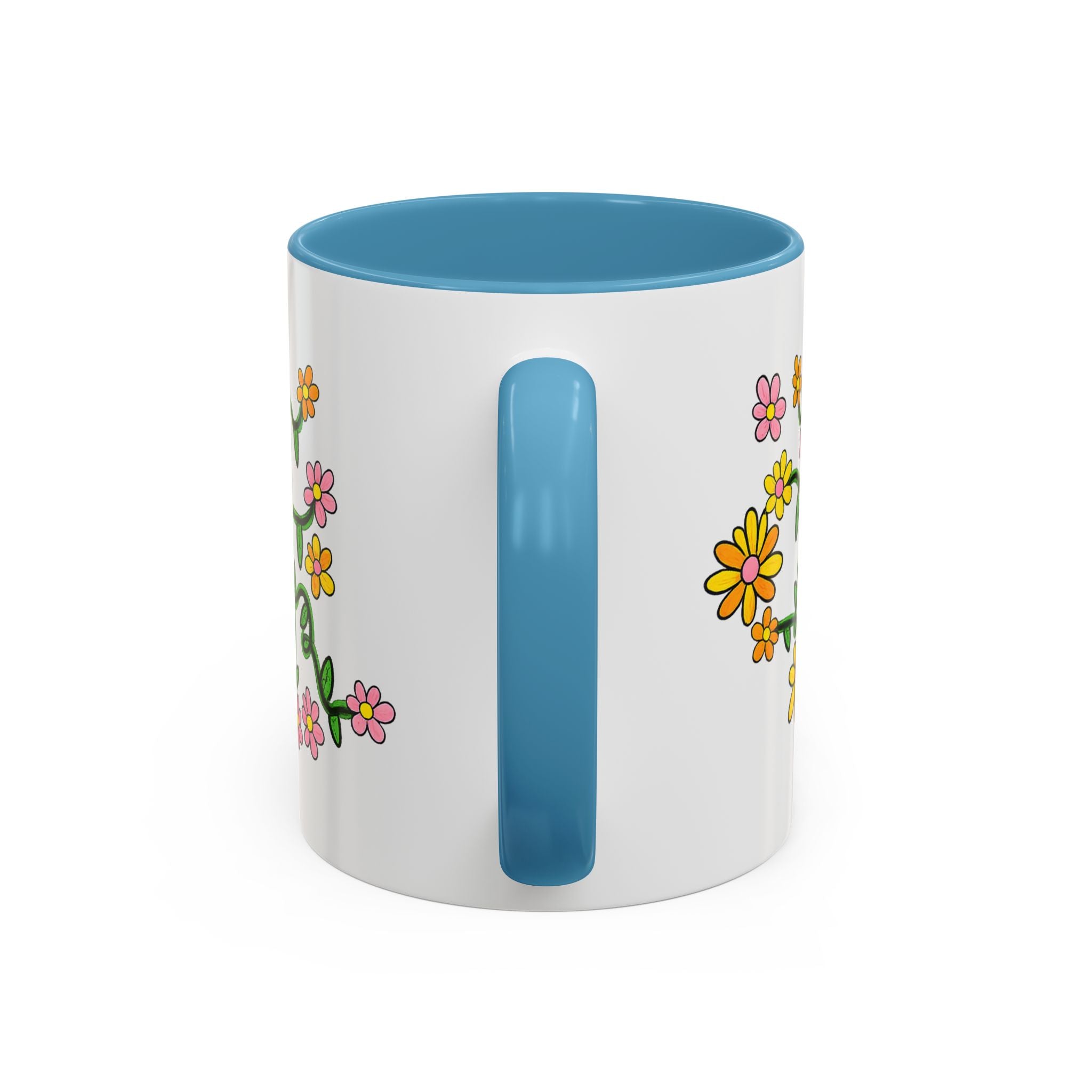 Hand-Drawn Yellow Pink Orange Flower Vine Mug | Accent Coffee Mug