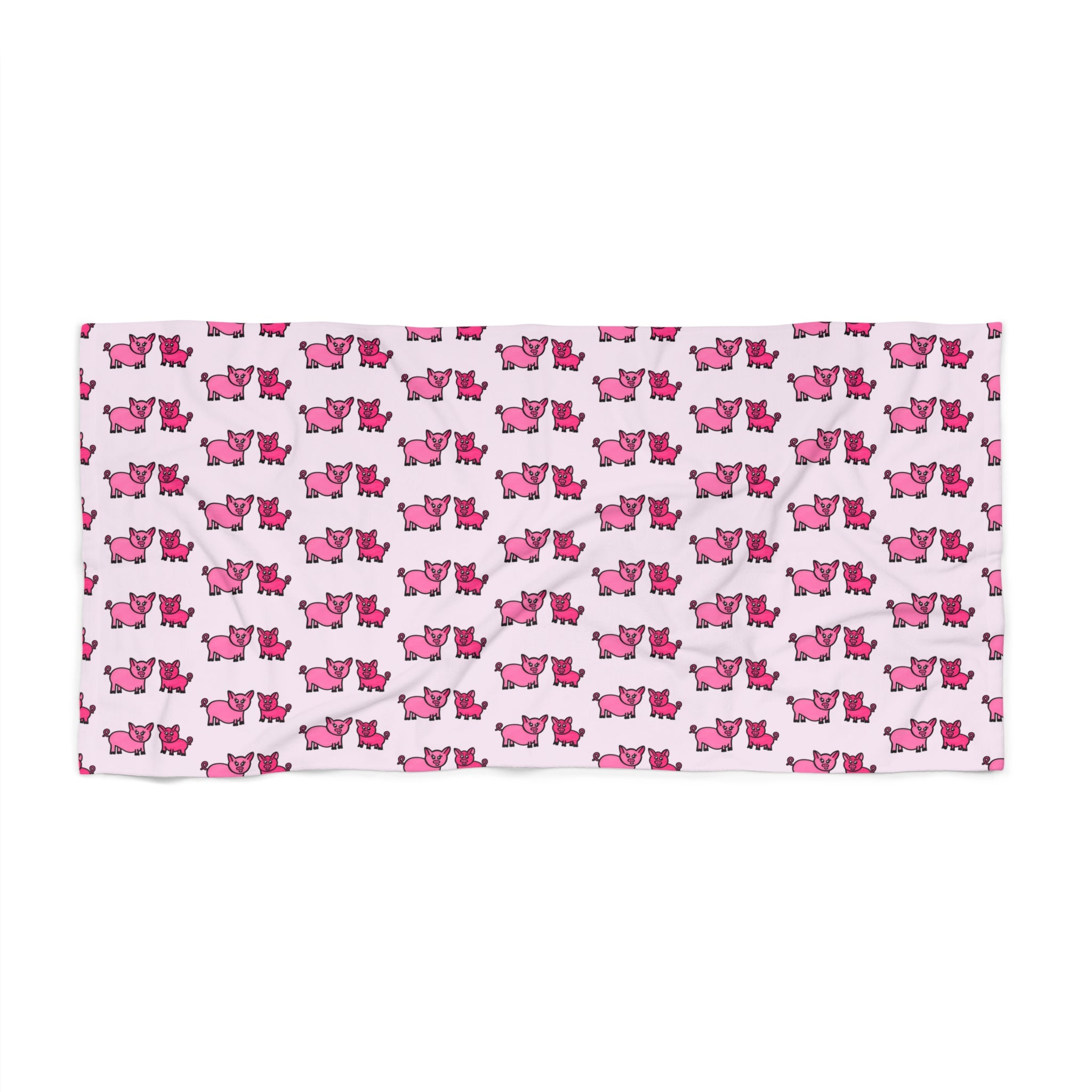 Hand-Drawn Pink Pig Pair Pattern Beach Towel | Cute Animal Repeat Print