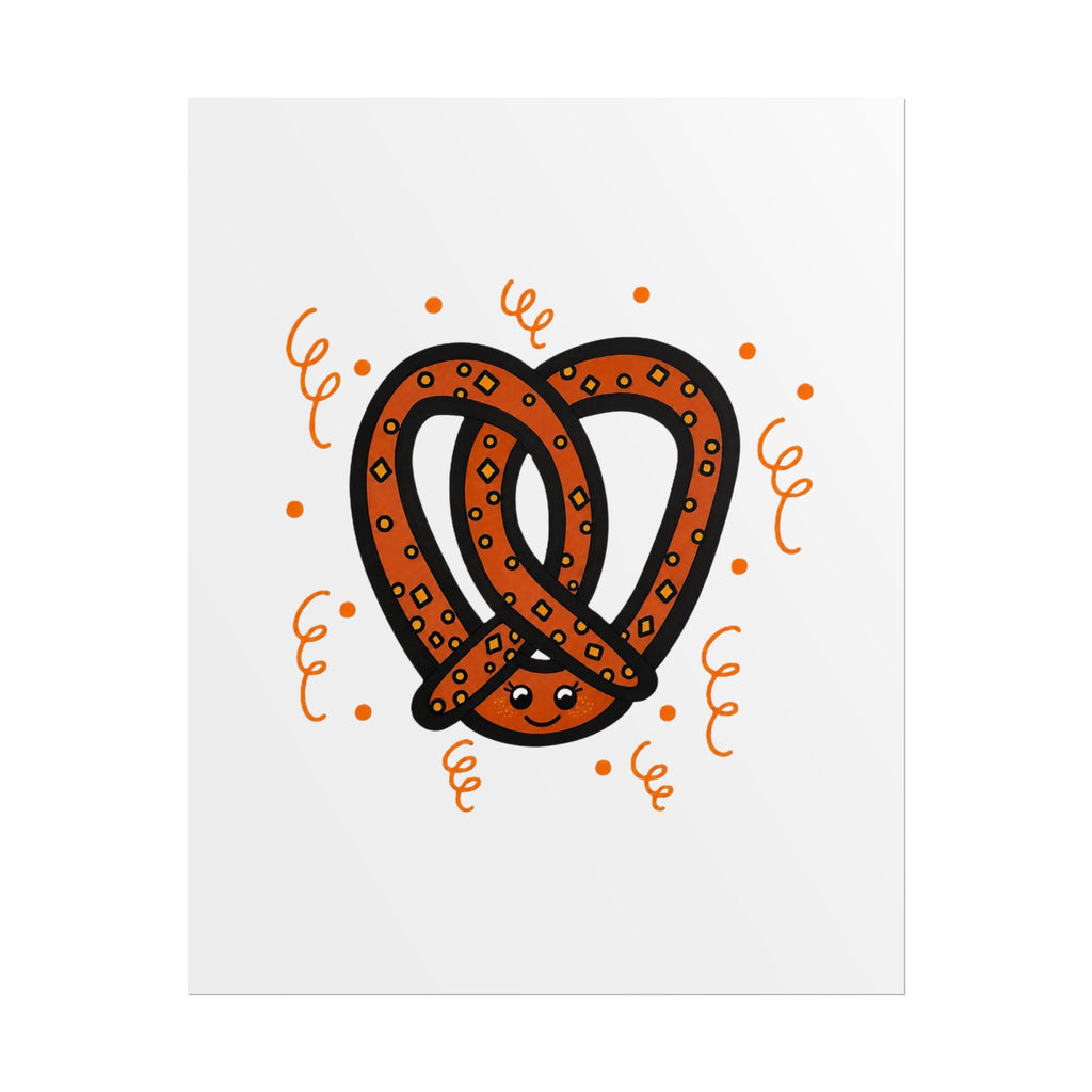 Hand-Drawn Orange Cartoon Pretzel Rolled Posters | Snack Art Print, Cute Food Poster