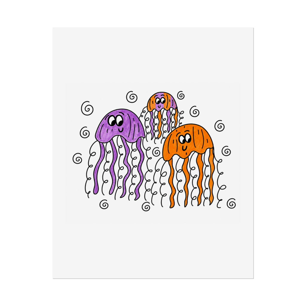 Hand-Drawn Cute Jellyfish Trio Poster | Rolled Poster, Ocean Wall Art