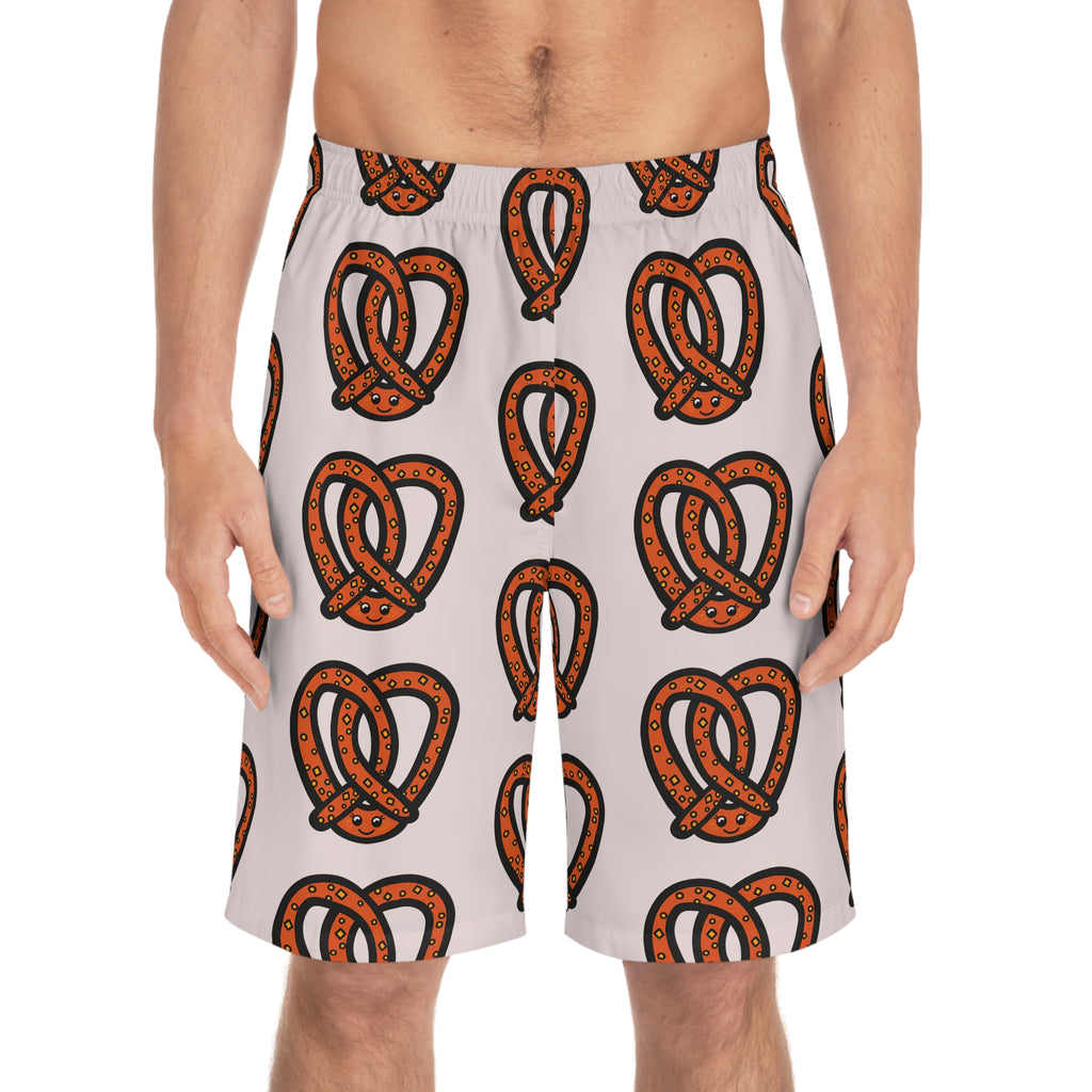 Hand-Drawn Orange and Brown Pretzel Pattern Board Shorts | All-Over Print