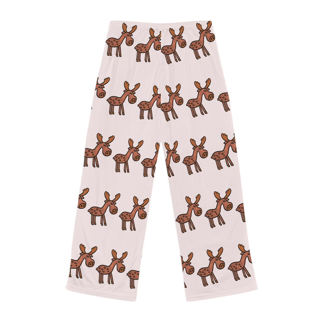 Hand-Drawn Cute Cartoon Moose Pajama Pants | All-Over Print