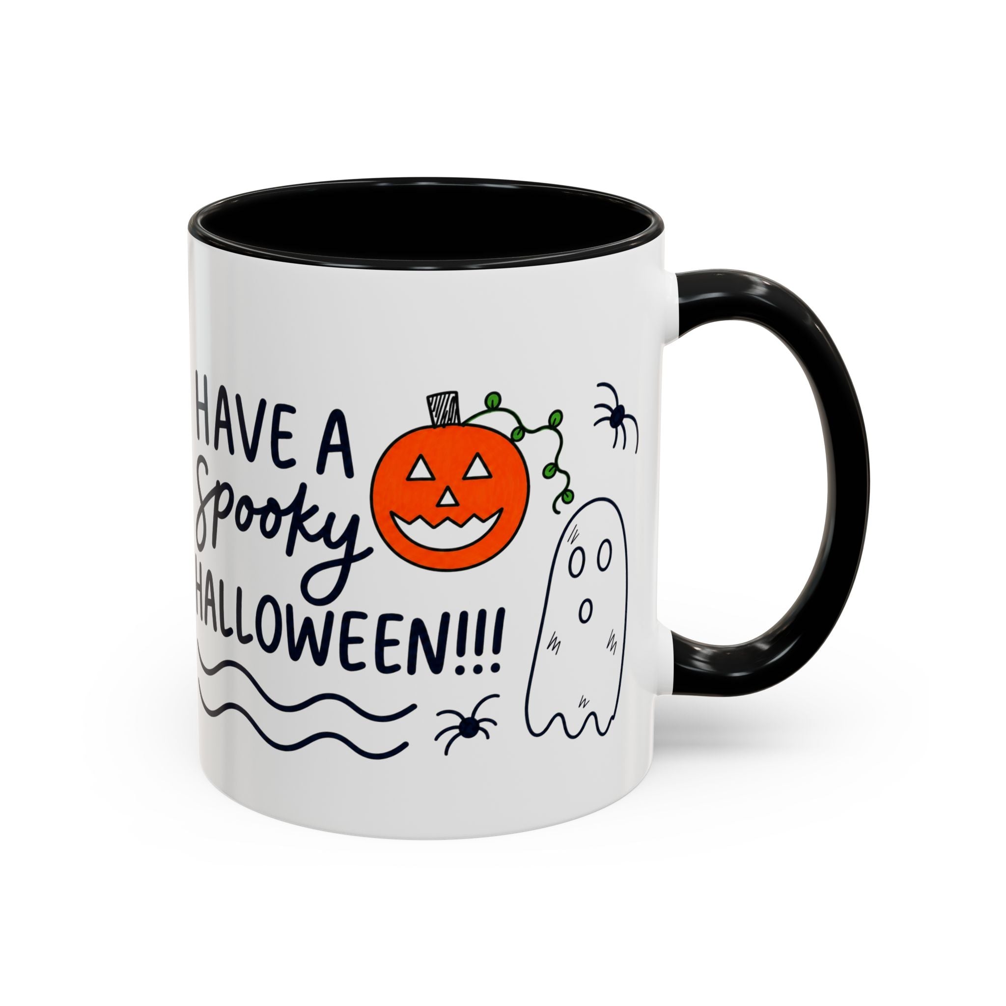 Hand-Drawn Spooky Halloween spiders ghost pumpkin Mug | Accent Coffee Mug 11oz 15oz