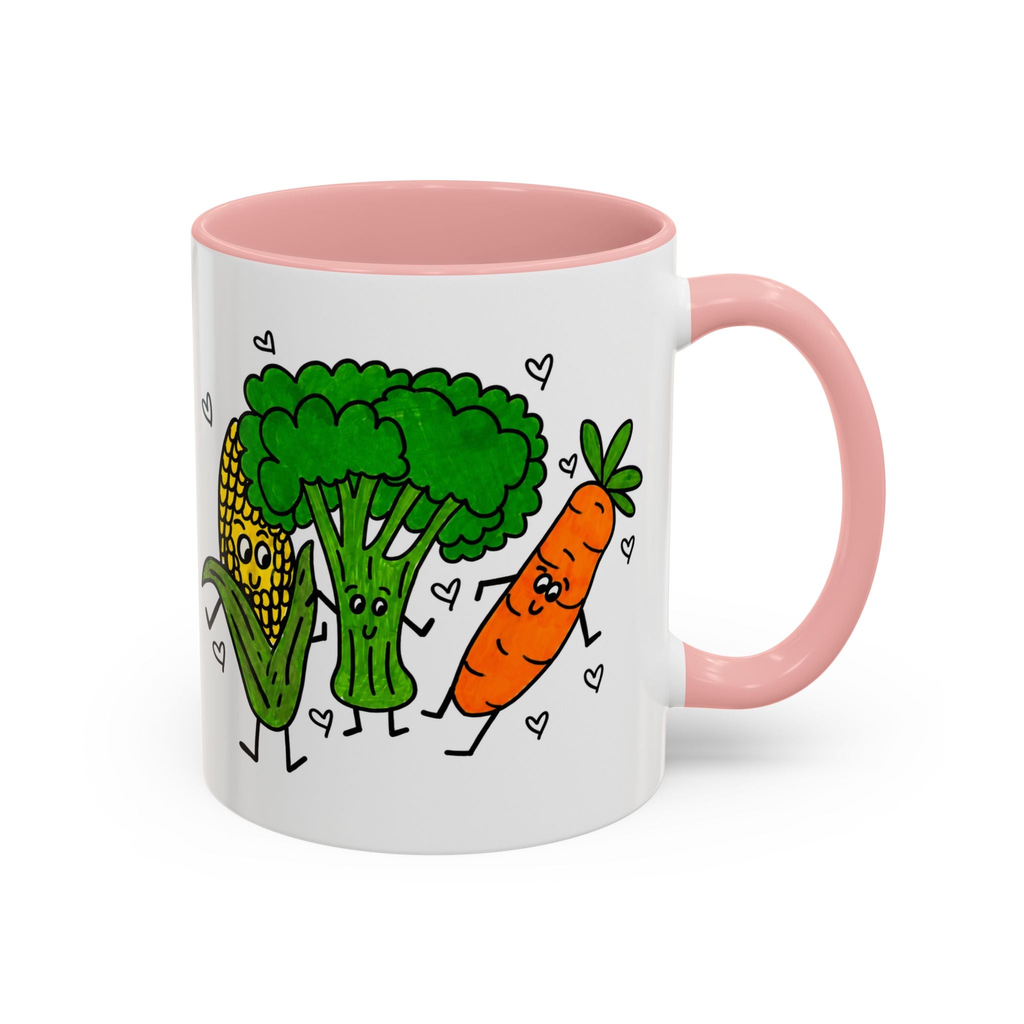 Hand-Drawn Dancing Veggies Carrot Broccoli Corn Mug | Accent Coffee Mug
