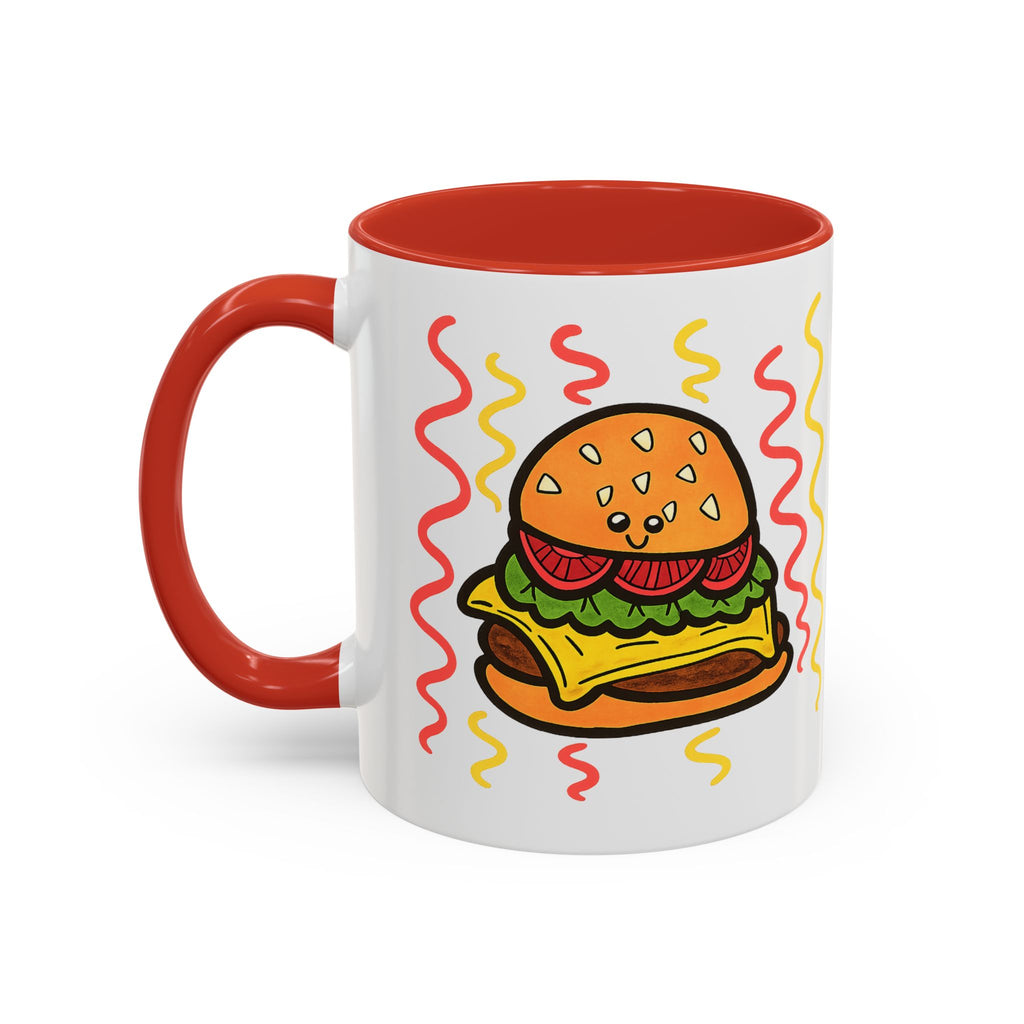 Hand-Drawn Cute Cheeseburger Cartoon Mug | Accent Coffee Mug 11oz 15oz