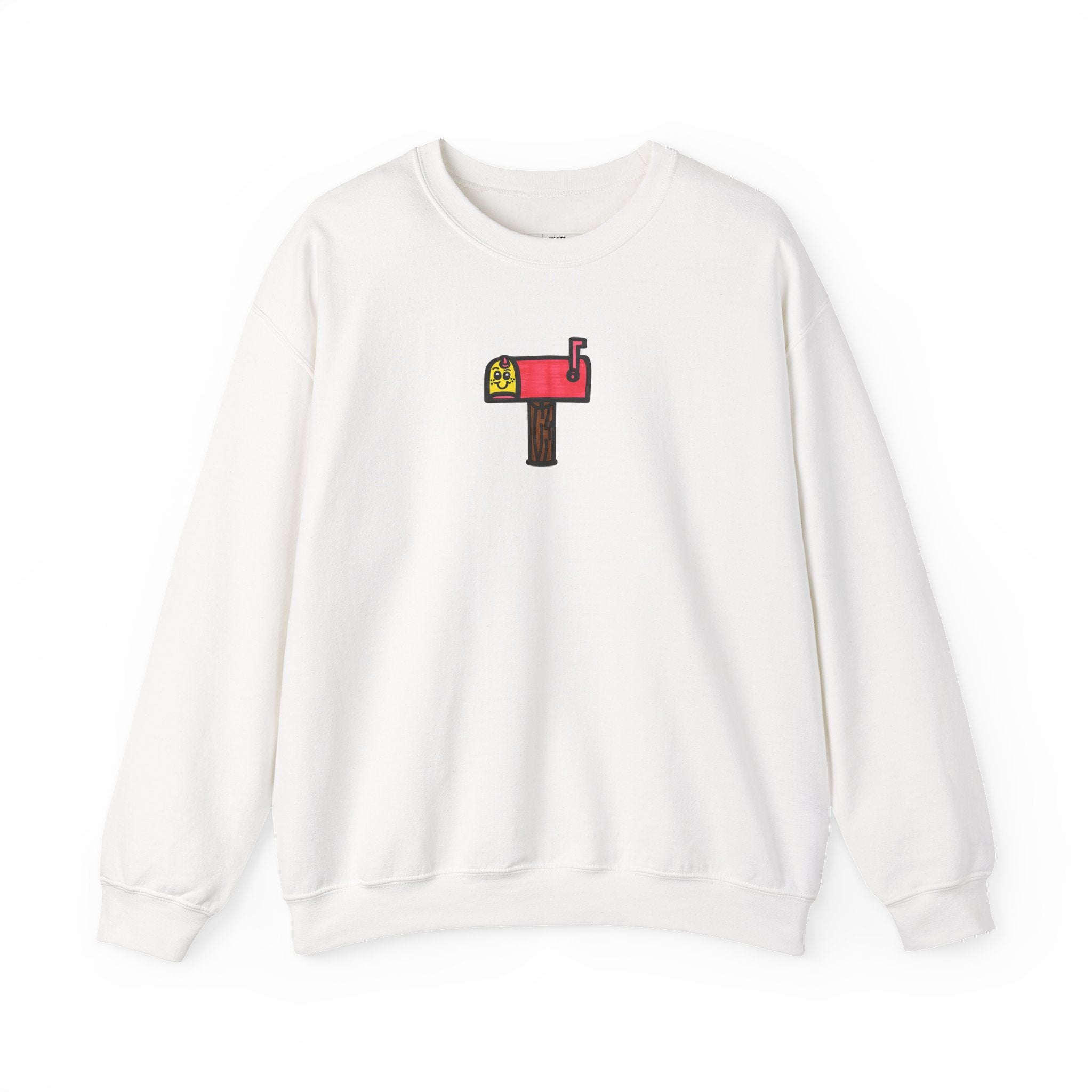 Hand-Drawn Pink Mailbox Illustration Crewneck | Postal Cartoon Sweatshirt