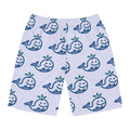 Hand-Drawn Smiling Whale Pattern Board Shorts | All-Over Print Swim Trunks