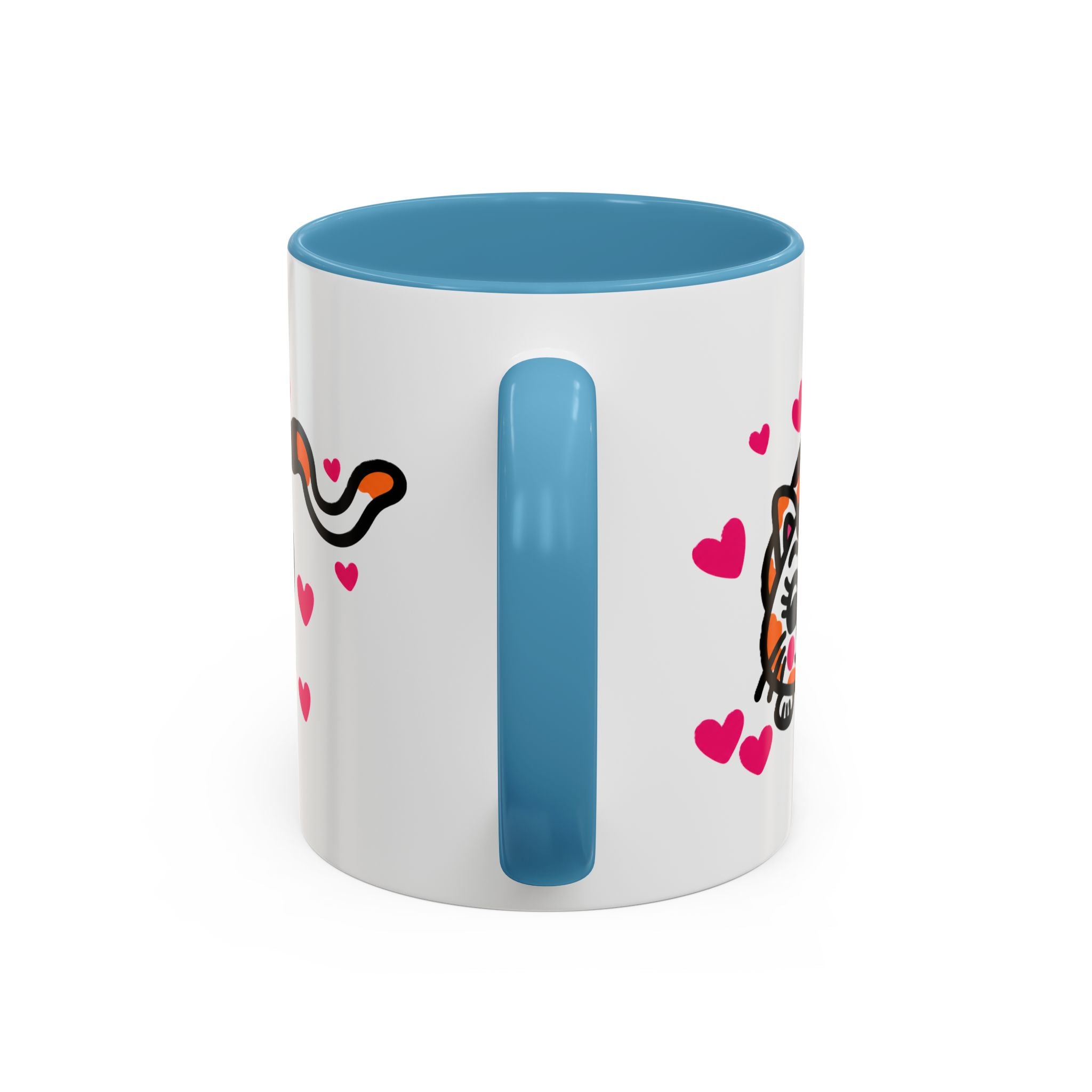 Hand-Drawn Calico Cat with Pink Hearts Mug | Accent Coffee Mug 11oz 15oz