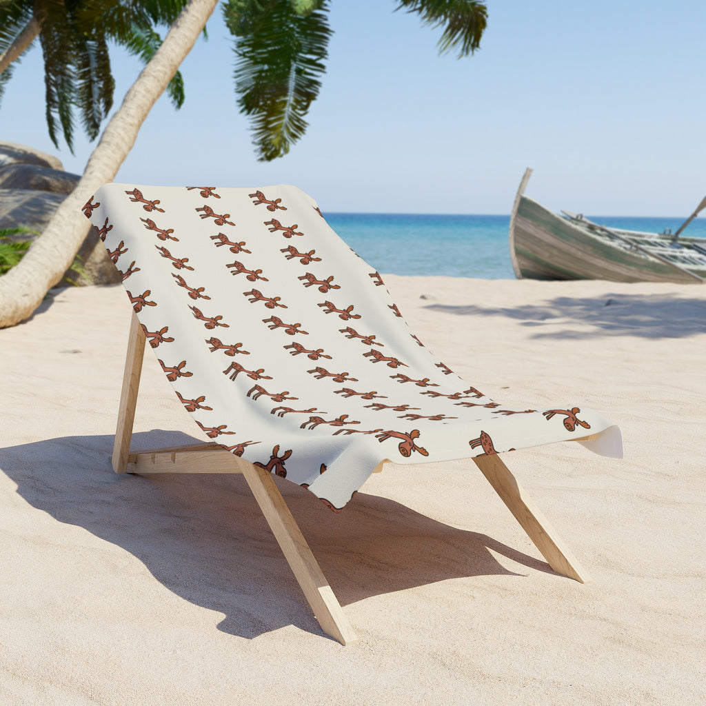 Hand-Drawn Brown Moose Pattern Beach Towel | Cute Animal Moose Print