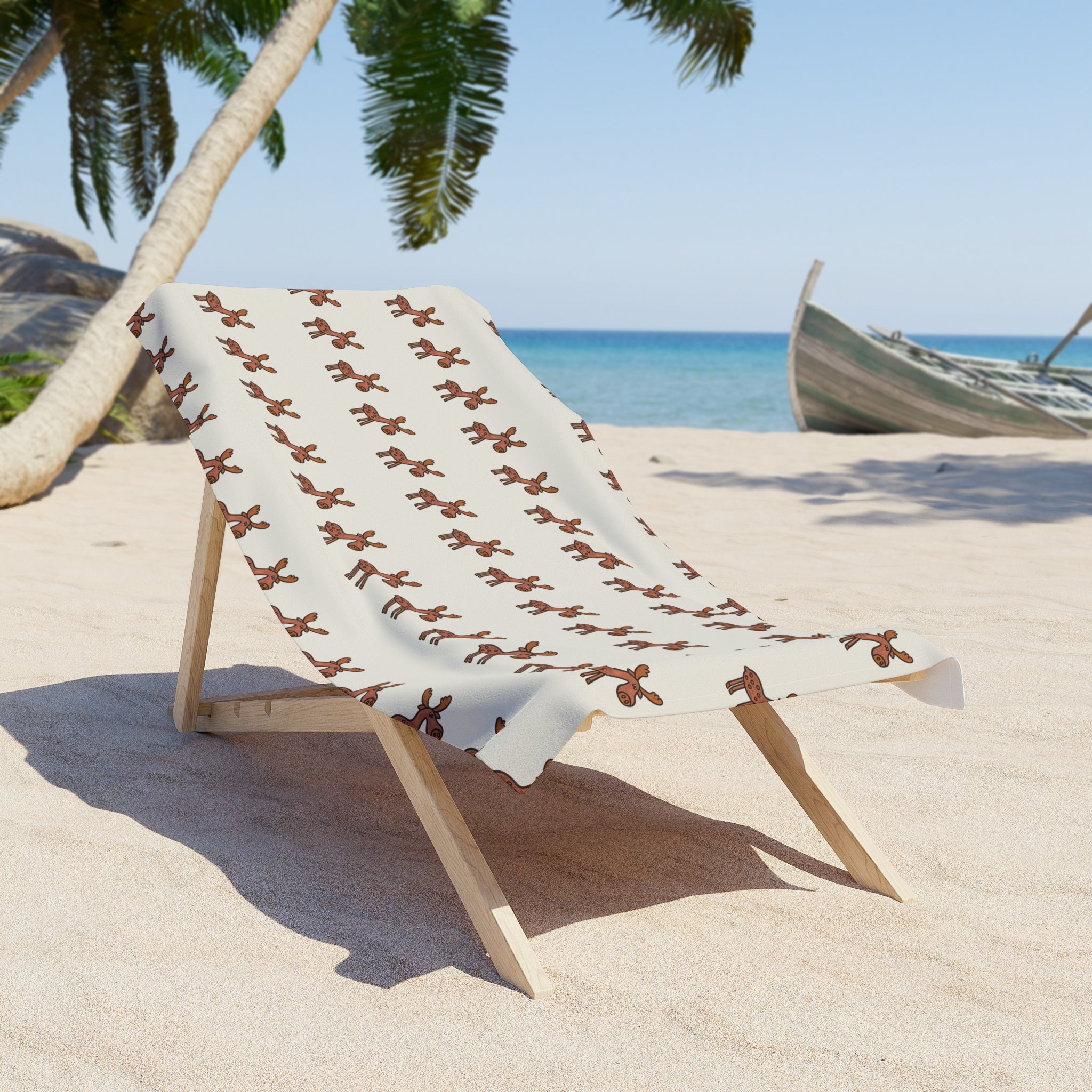 Hand-Drawn Brown Moose Pattern Beach Towel | Cute Animal Moose Print