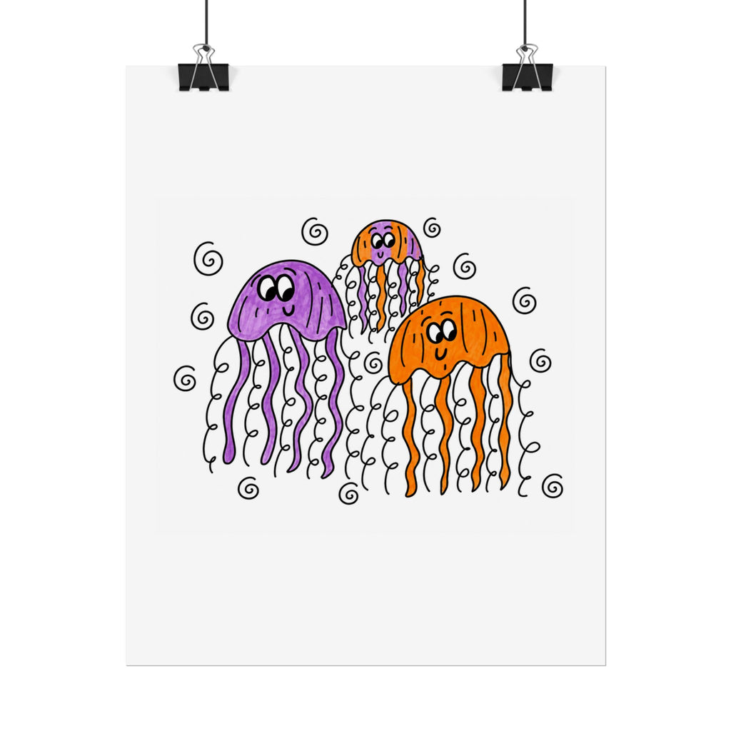 Hand-Drawn Cute Jellyfish Trio Poster | Rolled Poster, Ocean Wall Art