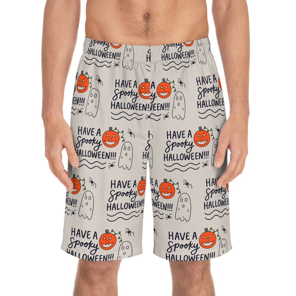 Hand-Drawn Spooky Halloween Pumpkins & Ghosts Board Shorts | Men's Board Shorts