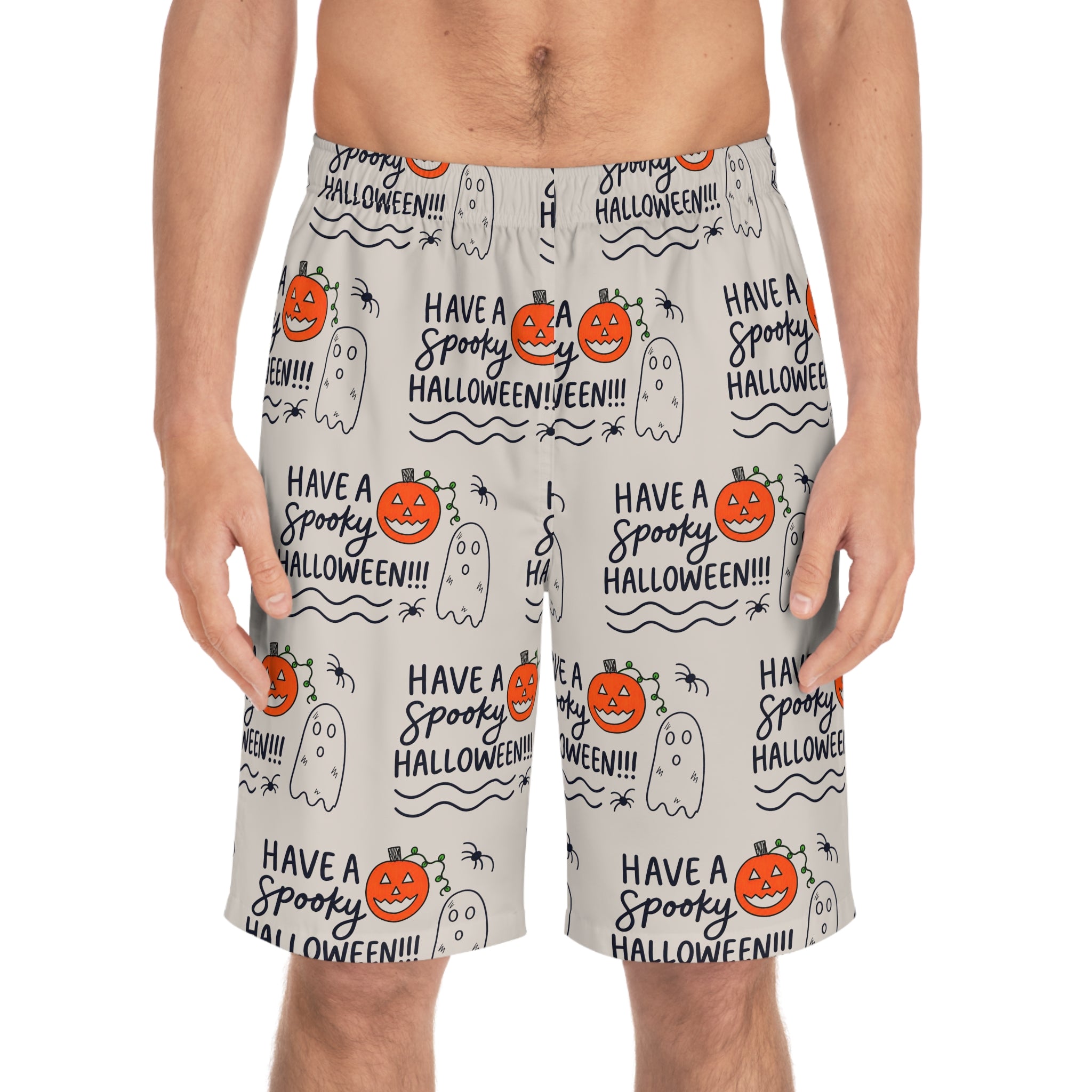 Hand-Drawn Spooky Halloween Pumpkins & Ghosts Board Shorts | Men's Board Shorts