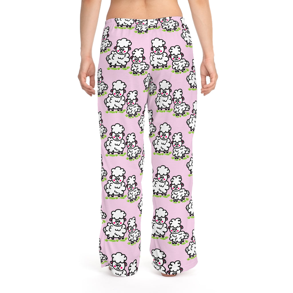 Hand-Drawn Cute Pink Cartoon Sheep Pajama Pants | All-Over Print