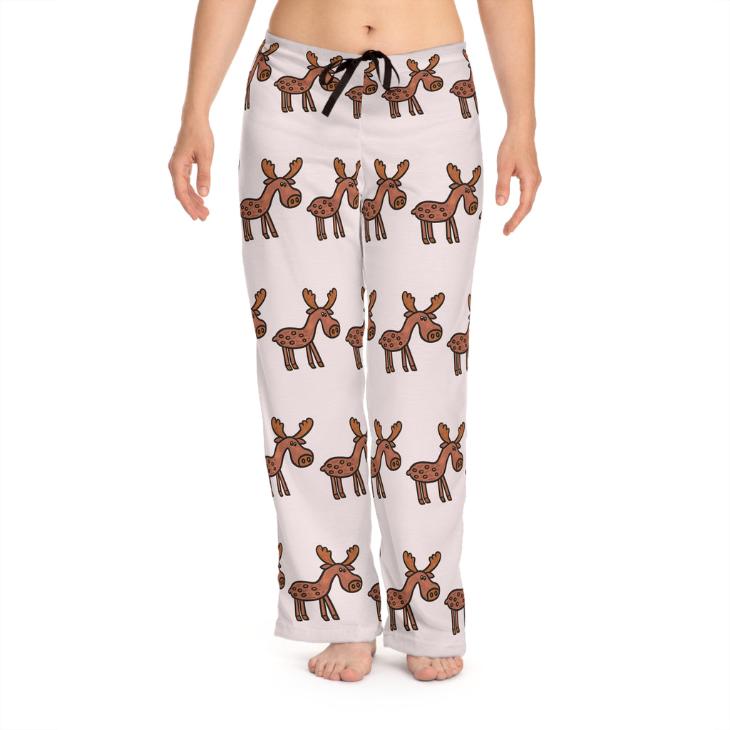 Hand-Drawn Cute Cartoon Moose Pajama Pants | All-Over Print