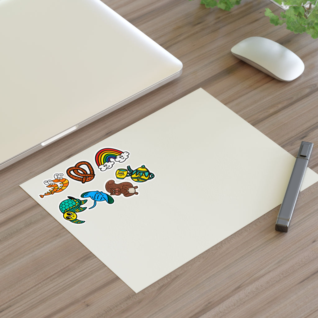 Cute Animal Rainbow Pretzel Sticker Sheet | Turtle, Shrimp, Stingray, Squirrel, and Teapot Set Stickers