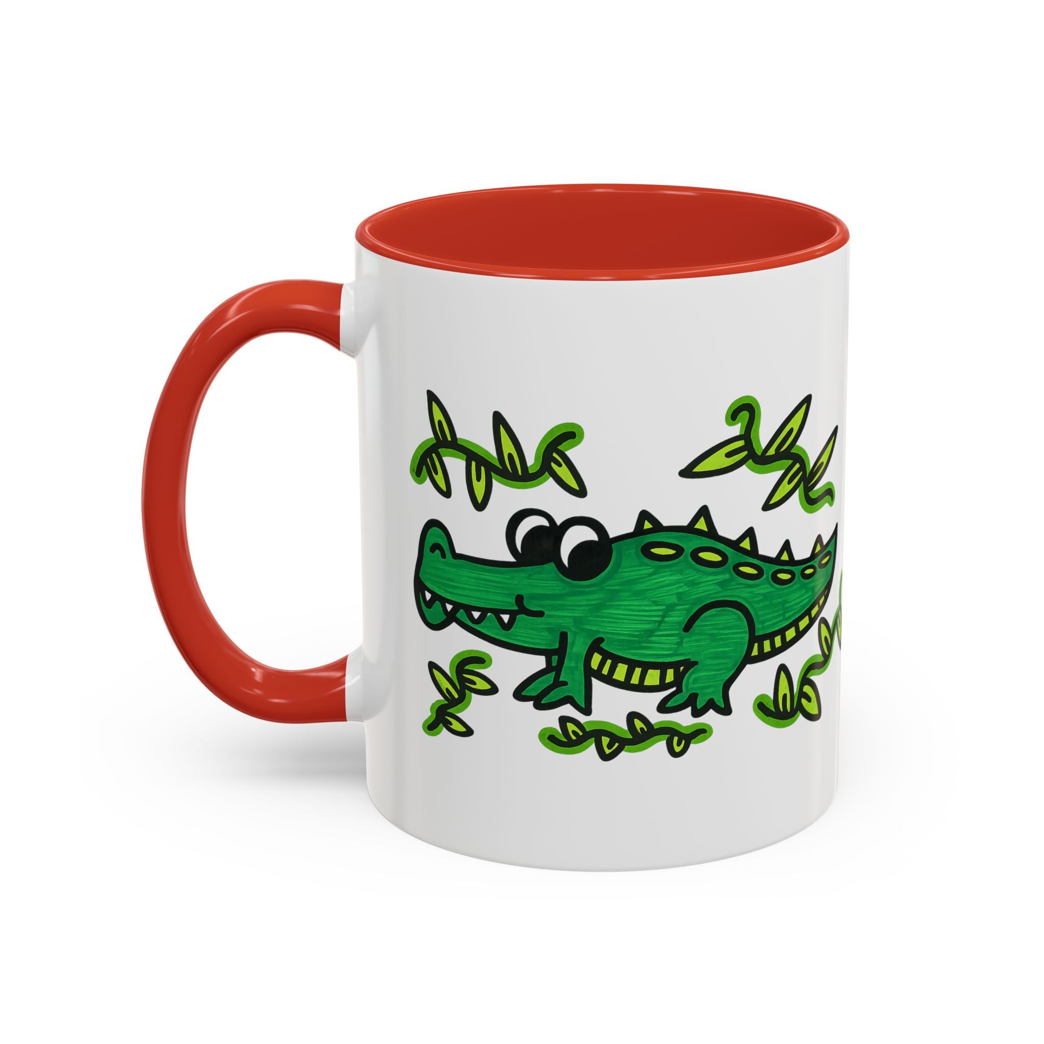 Hand-Drawn Green Playful Alligator Mug | Accent Coffee Mug
