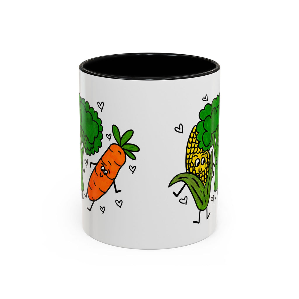Hand-Drawn Dancing Veggies Carrot Broccoli Corn Mug | Accent Coffee Mug