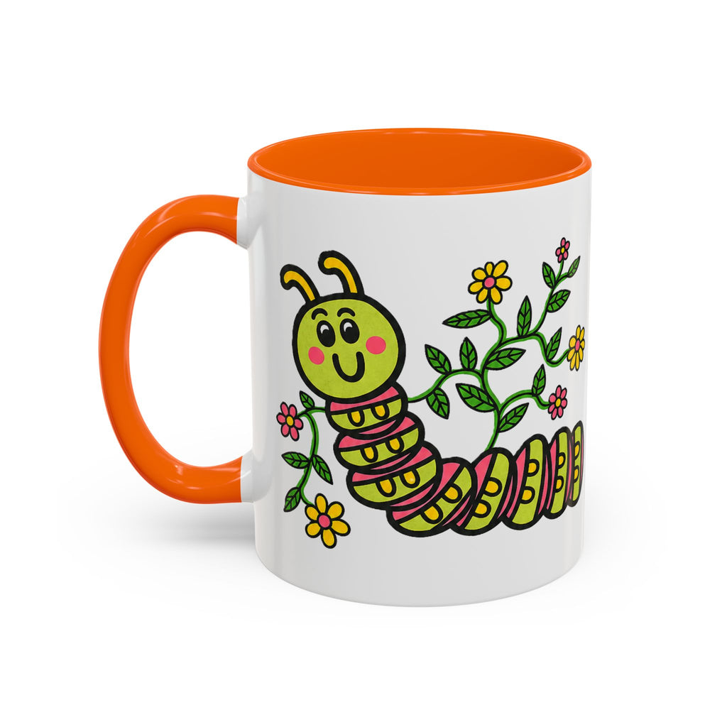 Hand-Drawn Cute Caterpillar Floral Illustration Coffee Mug | Accent Mug