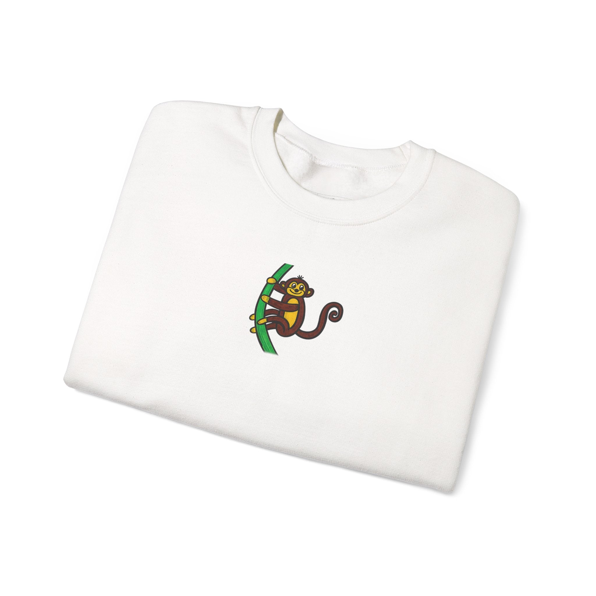 Hand-Drawn Monkey on Tree Sweatshirt | Cute Tropical Cartoon Animal