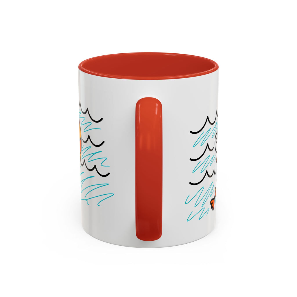 Hand-Drawn Two Shrimp Ocean Waves Mug | Coastal Seafood Ceramic Coffee Mug