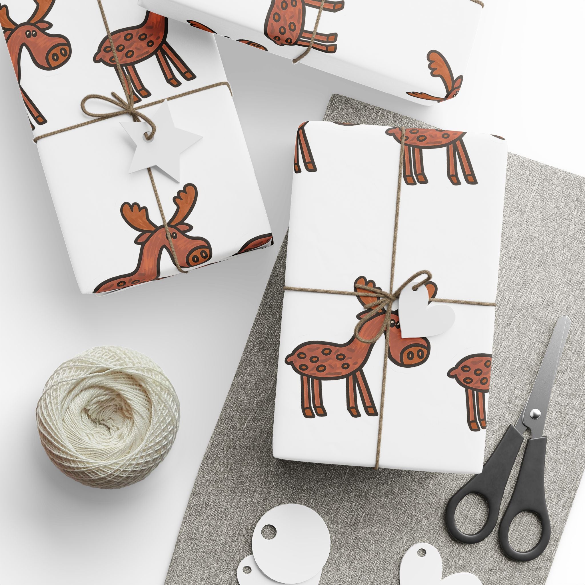Hand-Drawn Cute Moose Pattern Wrapping Paper | Repeating Cartoon Moose Holiday Wrap