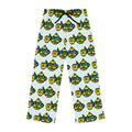 Hand-Drawn Yellow and Teal Mustache Teapot and Cup Pattern Pajama Pants | Cute All-Over Print
