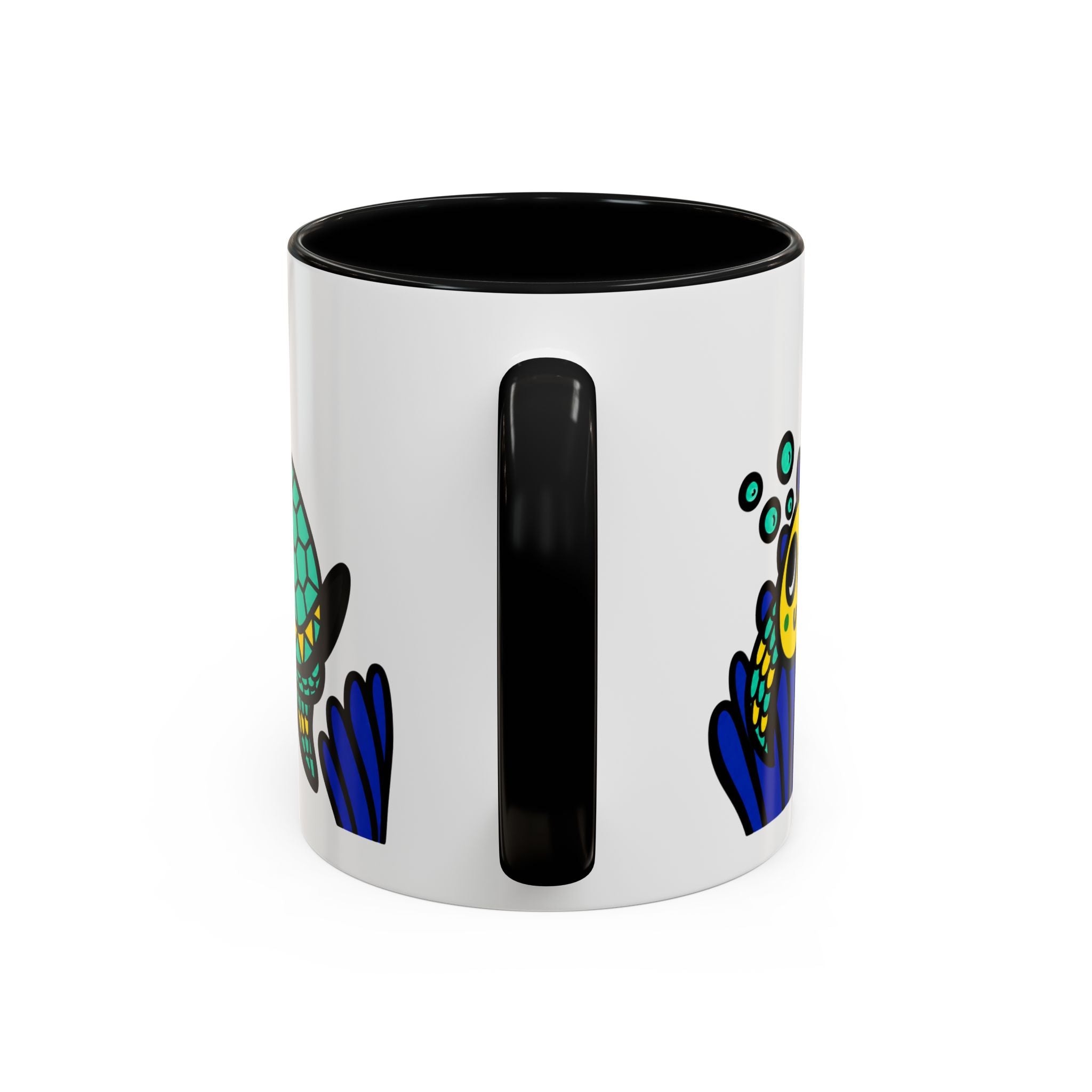 Hand-Drawn Undersea Turtle Coral Accent Mug | 11oz or 15oz