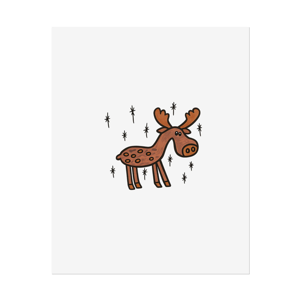 Hand-Drawn Cute Cartoon Moose Rolled Poster | Woodland Nursery Art