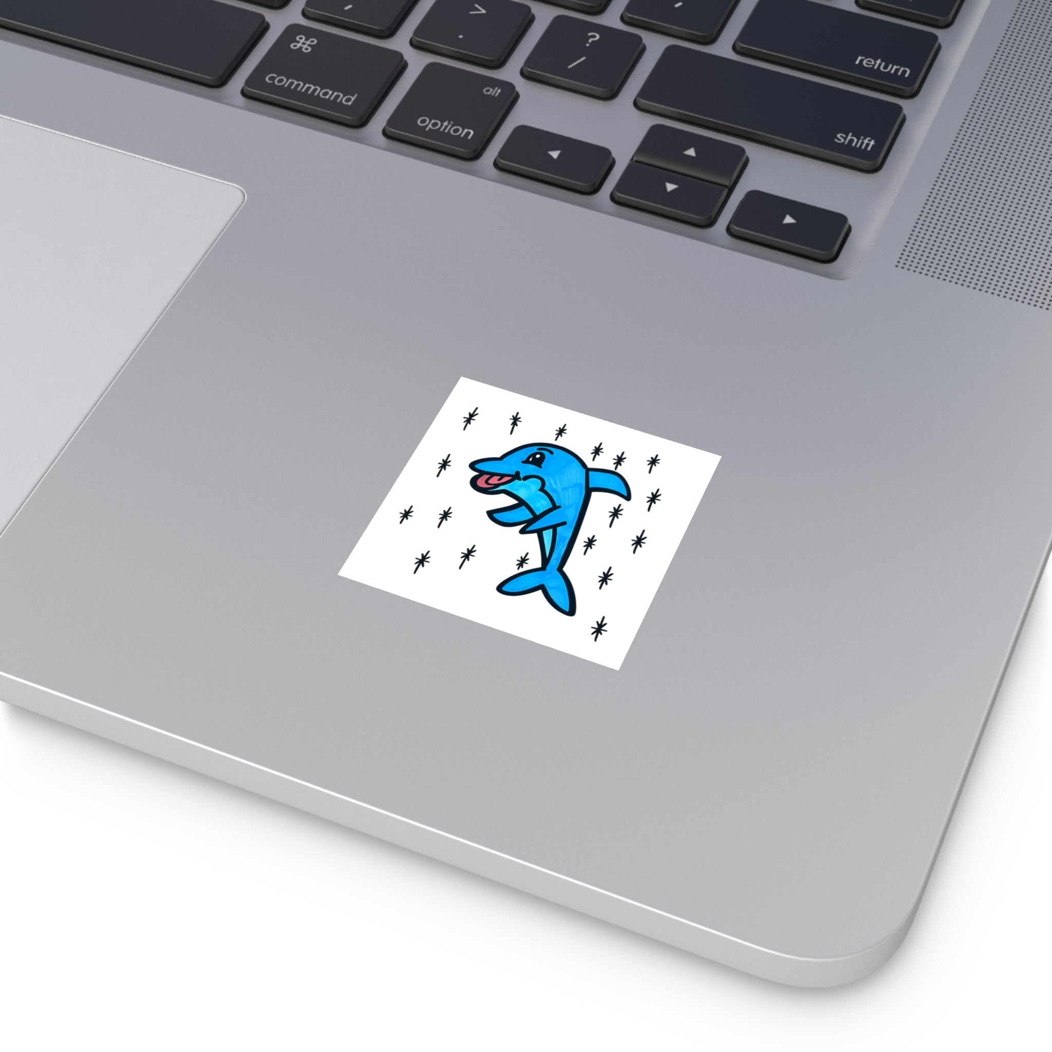 Hand-Drawn Cute Blue Dolphin Sticker | Square Indoor-Outdoor Sticker