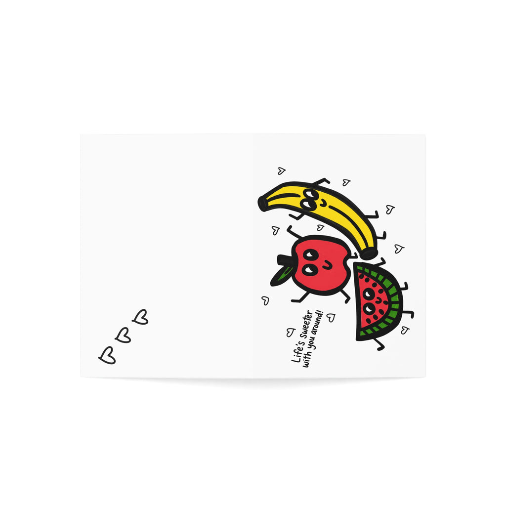 Cute Fruit Greeting Card, Hand Drawn Whimsical Card, Funny Fruit Trio Card, Playful Food Card for Friend