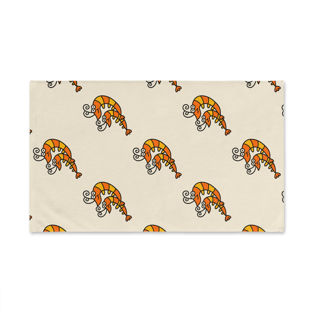Hand-drawn Orange Shrimp Hand Towel | Nautical Kitchen Towel