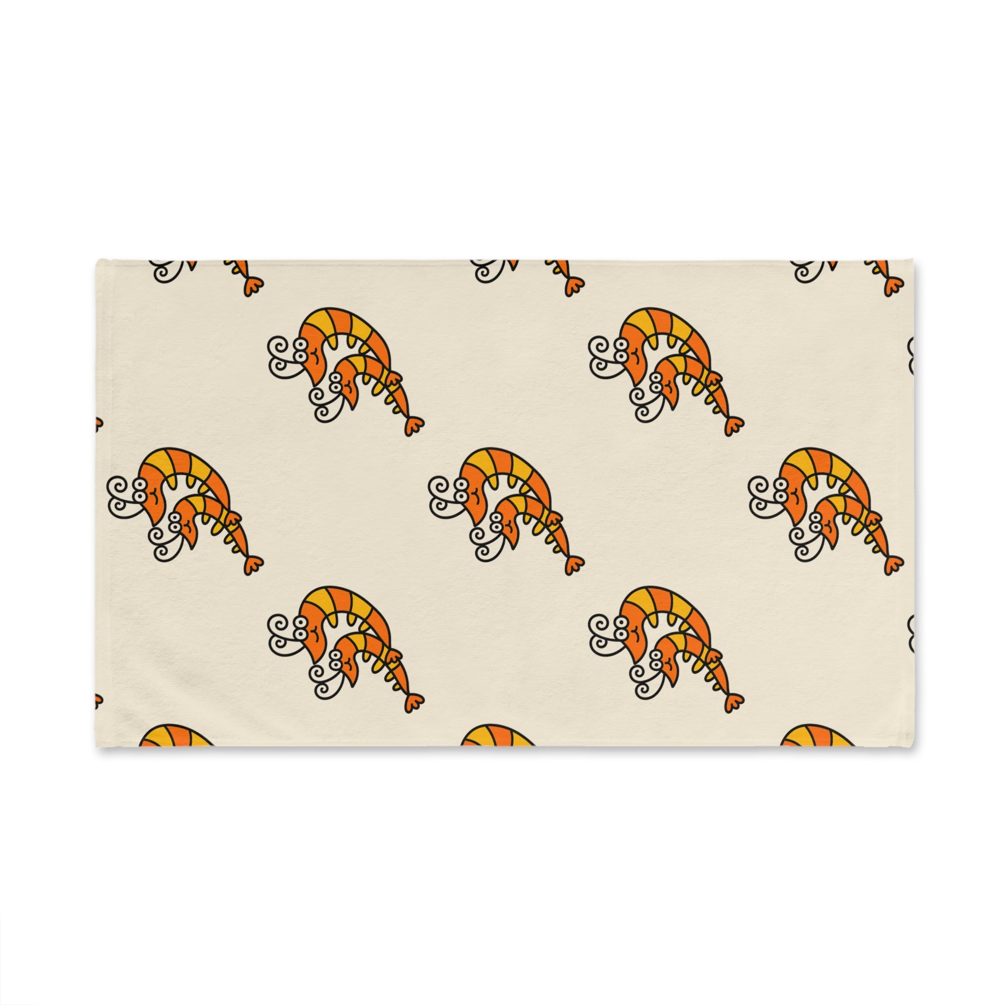 Hand-drawn Orange Shrimp Hand Towel | Nautical Kitchen Towel